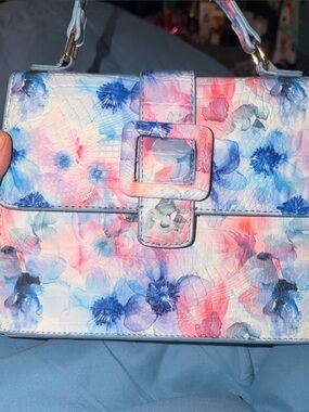 Floral Watercolor Top-Handle Bag in Pink & Blue